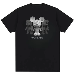 Áo thun cotton nguyên chất thời trang trung tính chất lượng cao có họa tiết in gạch gấu xám