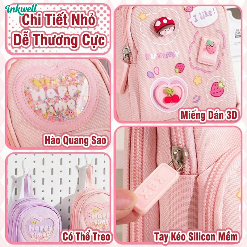 Hộp Bút Balo Dễ Thương | Dung Tích Lớn | Nhiều Ngăn | Cho Học Sinh Nữ Cấp 1, Cấp 2
