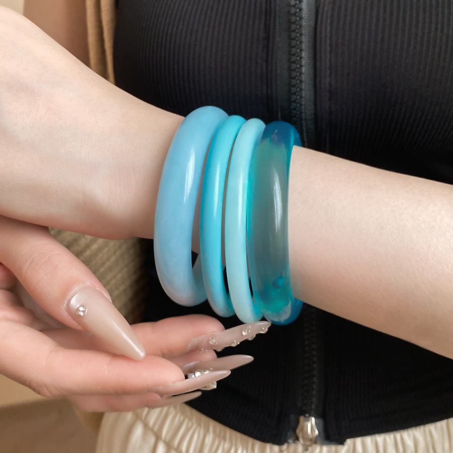Bộ 4 Vòng Tay Nhựa Đá Cẩm Thạch Cho Nữ Nhiều Màu Kem Hổ Phách Mỏng Xếp Chồng Vòng Lắc Tay Vintage Tối Giản Hàng Ngày Kỳ Nghỉ Trang Sức Thời Trang Quà Tặng