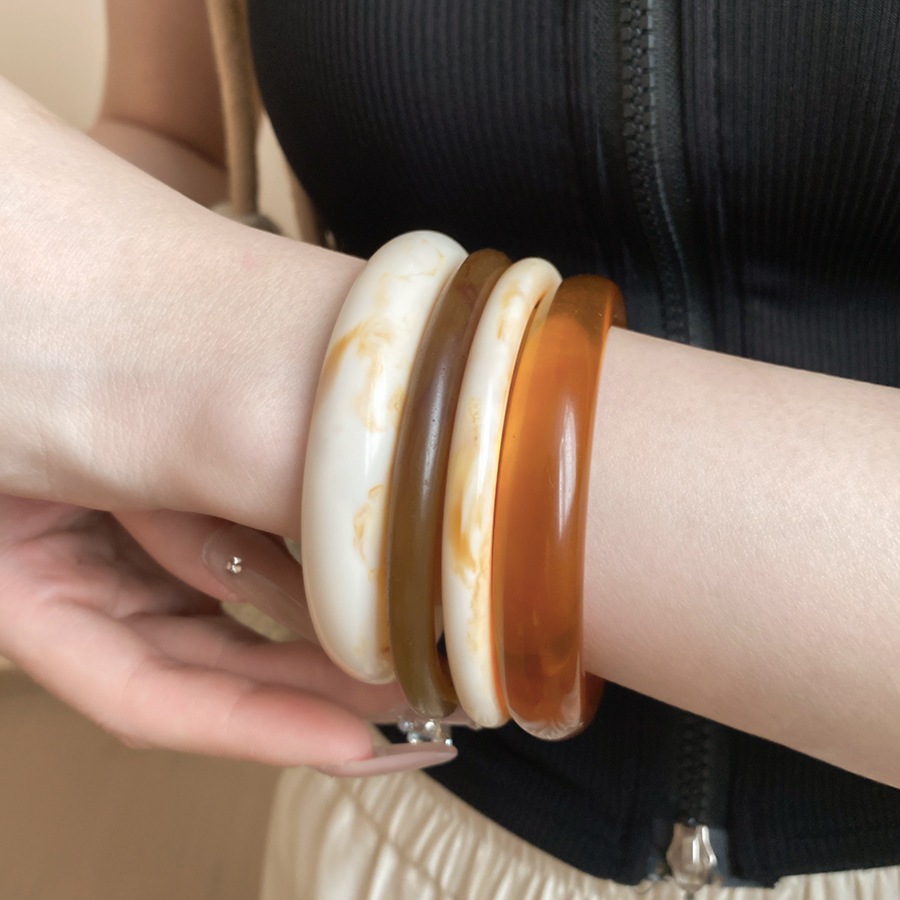 Bộ 4 Vòng Tay Nhựa Đá Cẩm Thạch Cho Nữ Nhiều Màu Kem Hổ Phách Mỏng Xếp Chồng Vòng Lắc Tay Vintage Tối Giản Hàng Ngày Kỳ Nghỉ Trang Sức Thời Trang Quà Tặng