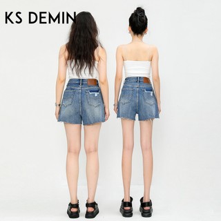 Quần Short Denim Nữ Rách Fray A-Line, Phù Hợp Mùa Hè, Thiết Kế Cao Cấp