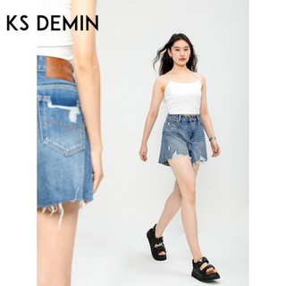 Quần Short Denim Nữ Rách Fray A-Line, Phù Hợp Mùa Hè, Thiết Kế Cao Cấp