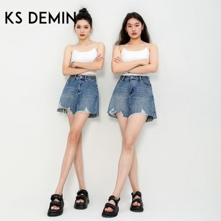 Quần Short Denim Nữ Rách Fray A-Line, Phù Hợp Mùa Hè, Thiết Kế Cao Cấp