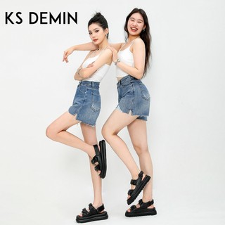 Quần Short Denim Nữ Rách Fray A-Line, Phù Hợp Mùa Hè, Thiết Kế Cao Cấp