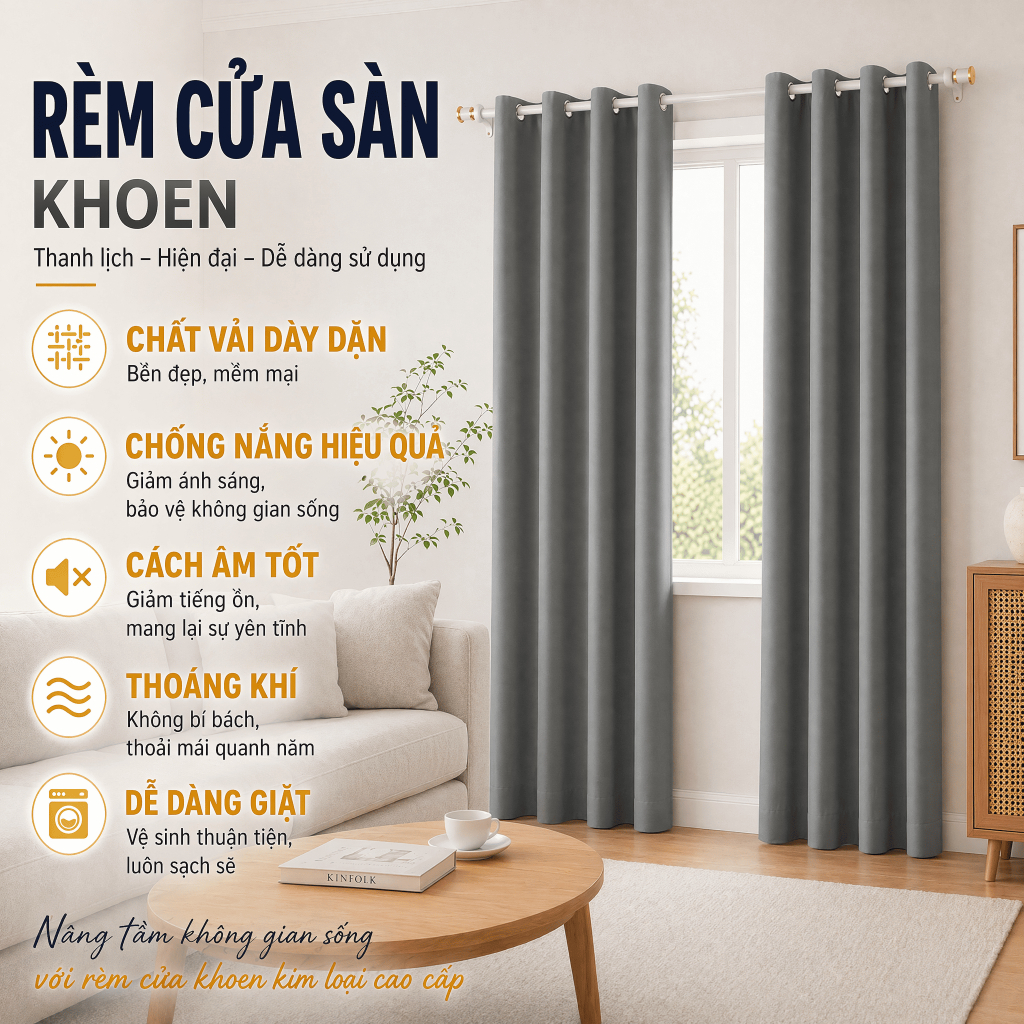 Feidimeng Bộ rèm khoen treo sẵn, rèm dài chạm sàn – Kích thước linh hoạt: 1m1,5m, 1,5m2m, 2m*2,7m