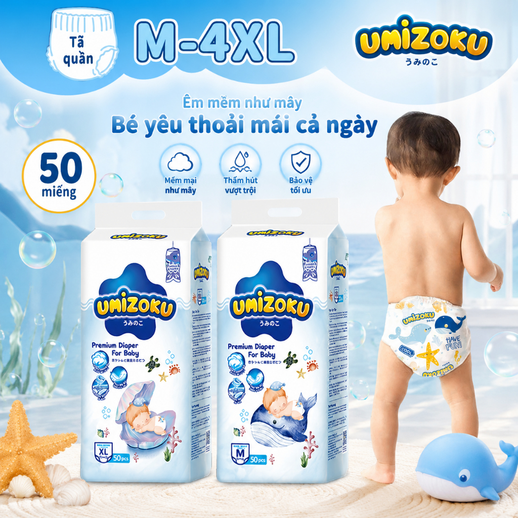 [Combo 50/100 miếng] Bỉm Quần/tã Dán-XIONGXIONGKU-bản nâng cấp thấm hút tốt đủ size S/M/L/XL/2XL/3XL