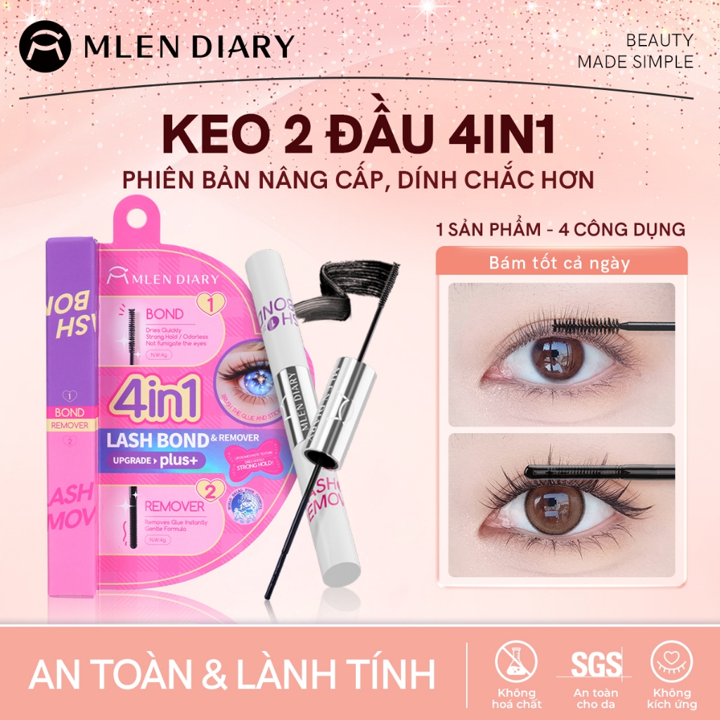 MLEN DIARY Keo Dán Mi Đầu Đôi 4in1 – Keo Gắn Mi, Tẩy Keo, Định Hình Mi & Mascara, Giúp Mi Bám Chắc Tự Nhiên