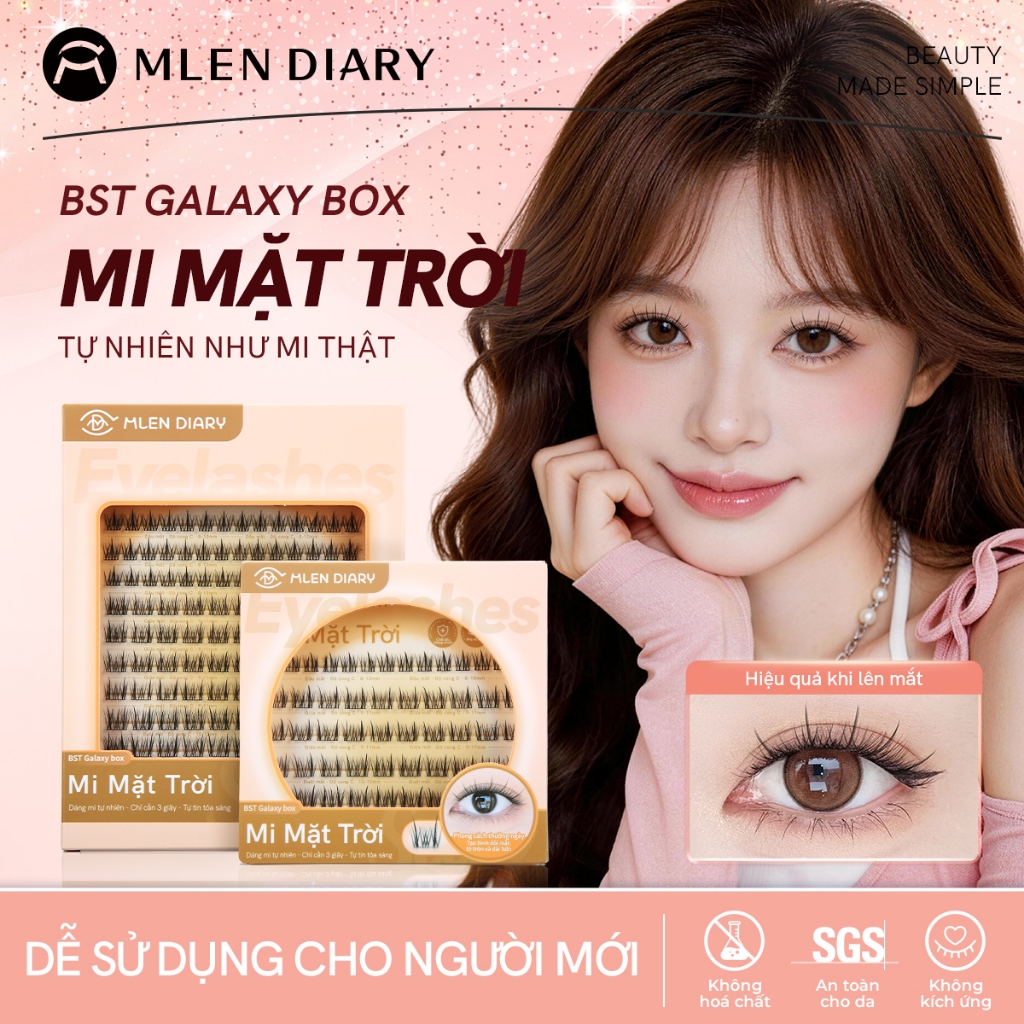 MLEN DIARY Mi Giả Dáng Mặt Trời Galaxy Box 9-12mm, Độ Cong Chữ C, Dễ Dán, Mắt To Tròn Tự Nhiên
