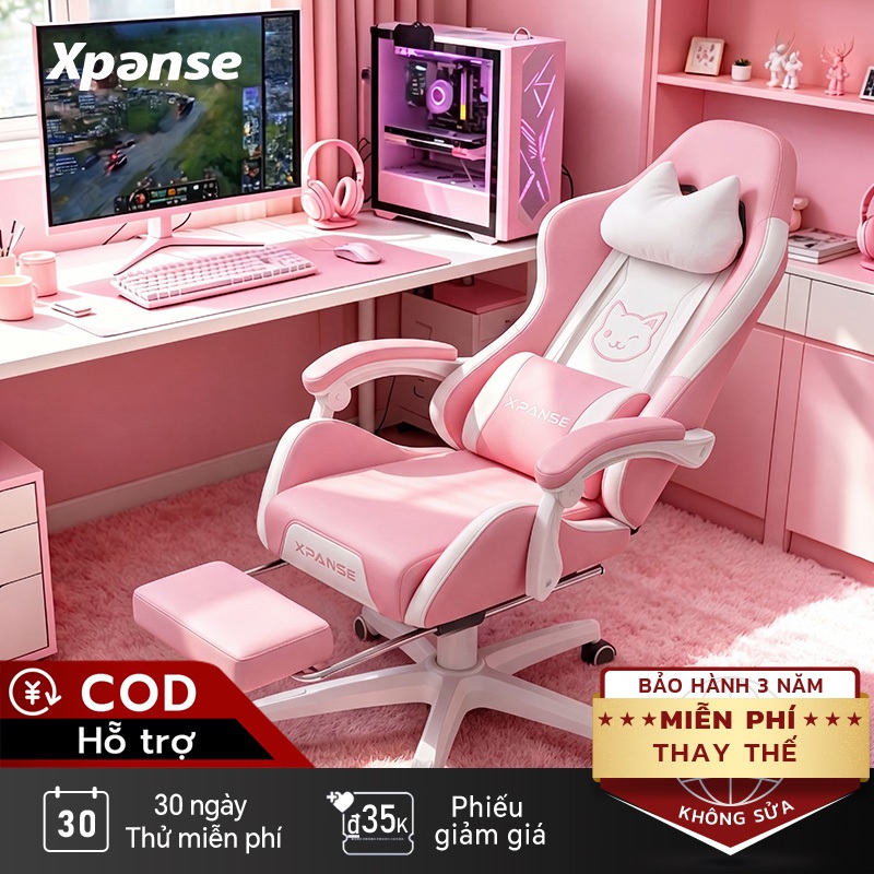Ghế gaming Xpanse X33 Chất liệu da thân thiện da, chống bẩn - Tối ưu cho vóc dáng phụ nữ | ghế công thái học | ghế tựa lưng | ghế làm việc