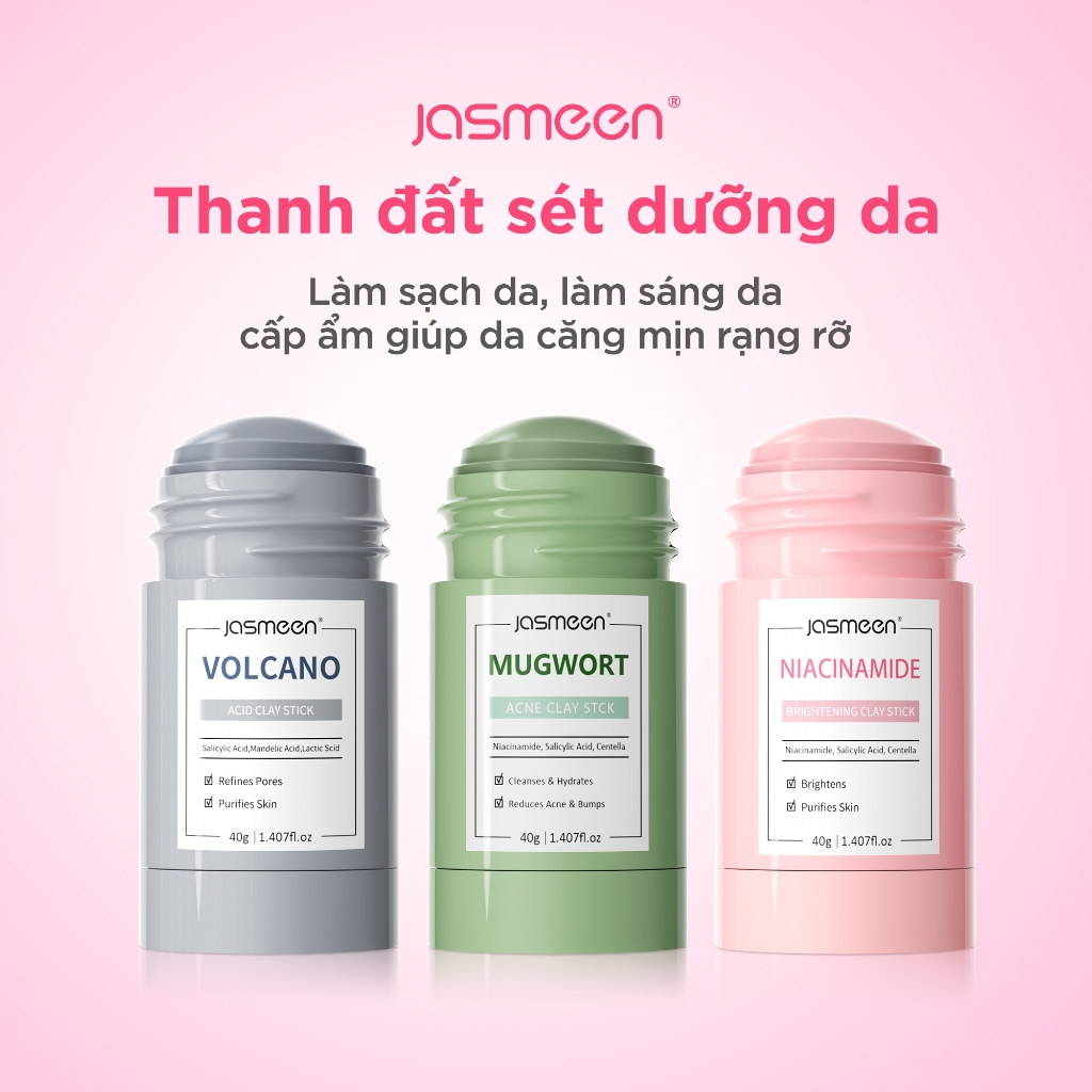 Thanh Lăn Mặt Nạ Đất Sét JASMEEN, Làm Sạch Lỗ Chân Lông Giảm Mụn Lột Mụn Đầu Đen Kiểm Soát Dầu Clay Mask Stick 40g