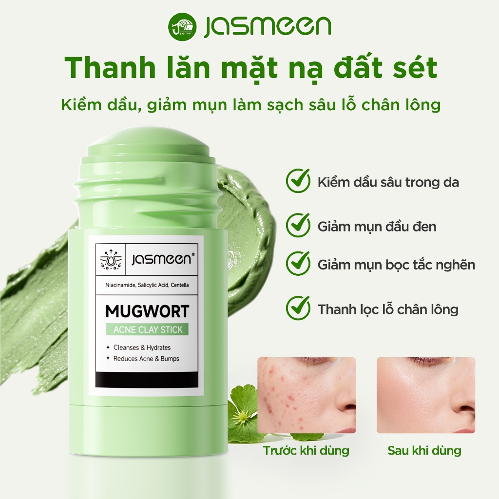 Thanh Lăn Mặt Nạ Đất Sét JASMEEN, Làm Săn Chắc Dan Kiểm Soát Dầu Clay Mask Stick