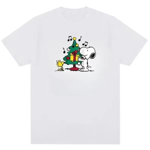Áo thun vải cotton nguyên chất thời trang trung tính Snoopy và Woodstock hoạt hình Giáng sinh