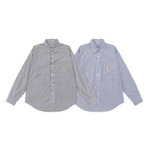 Áo sơ mi sọc dài tay có túi cỡ lớn Unisex