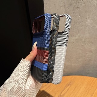 Ốp điện thoại chống rơi họa tiết Kevlar siêu mỏng nối lỗ lớn phù hợp cho iPhone 11 12 13 14 15 16 17 Pro Max Ốp lưng cứng chống rơi toàn diện
