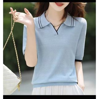 POLO Cổ Áo Dệt Kim Ngắn Tay Nữ Mùa Hè Mỏng Ve Áo Ice Silk Áo Thun Nửa Tay