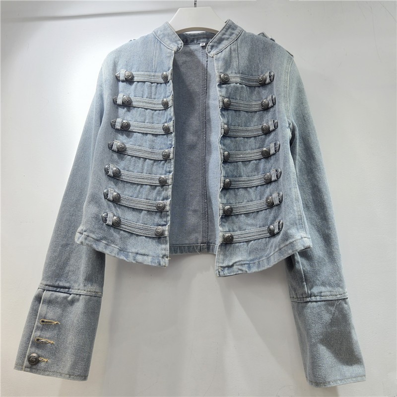 Mùa Thu 2025 - Áo Khoác Denim Ngắn Với Chi Tiết Kim Loại Sườn Khóa, Phong Cách Cổ Điển