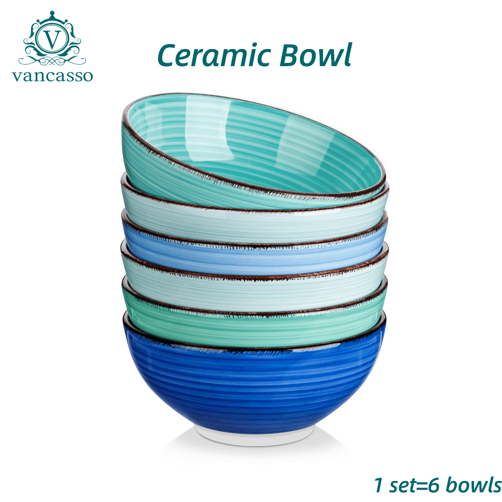 Bộ 6 bát ngũ cốc Vancasso 820mL Bonita, Bát súp gốm, Lò vi sóng & Máy rửa chén an toàn