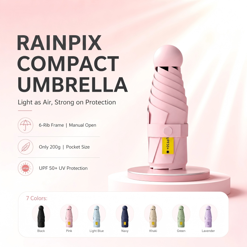 Rainpix 6-Rib Umbrella UPF50+, Chống Tia UV, Gấp Gọn Dễ Mang Theo