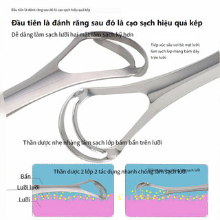 Airspecutin Dụng cụ cạo lưỡi hai lớp bằng thép không gỉ Dụng cụ làm sạch lưỡi miệng Bàn chải miệng Làm Sạch Mảng Trắng, Hỗ Trợ Giảm Hôi Miệng, Vệ Sinh Lưỡi Hàng Ngày