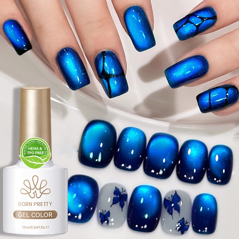 【Local】BORN PRETTY Hồ Xanh Mắt Mèo Gel Từ Tính Sơn Móng Tay Siêu Tỏa Sáng Lấp Lánh Mùa Đông Thạch Màu Ngâm Tắt UV LED Gel Nail Art Varnish