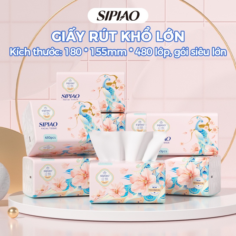[10 gói] Giấy lụa mềm dày 5 lớp Sipiao (1608-10) 480 chiếc mỗi gói Giấy vệ sinh cỡ TH 180 * 155mm