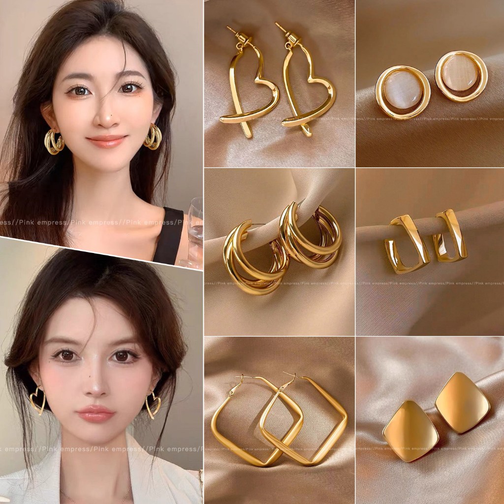 Bông tai phong cách Hồng Kông màu vàng, phù hợp mùa thu đông