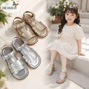 DIE DUOZI Công thức mặc hàng ngày bé gái, màu kim loại thời trang, xinh đẹp, chân êm ái, khóa dán dính dễ mang tháo, đế cao su chống trượt, dành cho trẻ em