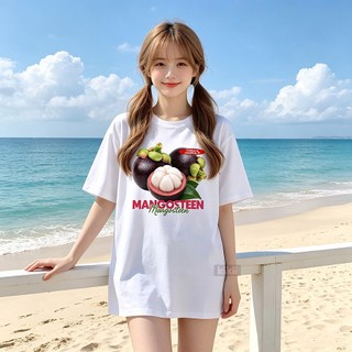 Áo thun nữ rộng suông tay ngắn trắng in họa tiết trái cây măng cụt‌ chất cotton mềm mại mùa hè dễ phối đồ