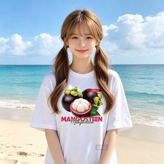 Áo thun nữ rộng suông tay ngắn trắng in họa tiết trái cây măng cụt‌ chất cotton mềm mại mùa hè dễ phối đồ