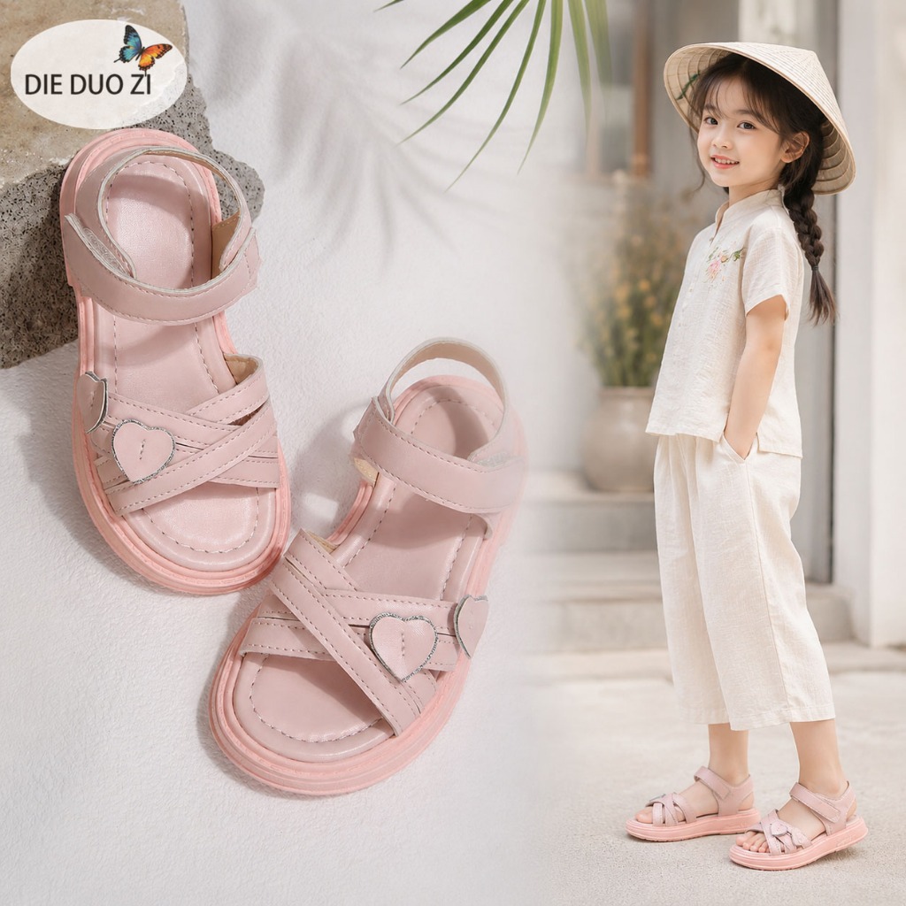 Bé Gái Lấp Lánh Kim Cương Giả Bướm Dép, Dây Đeo Đôi Mũi Mở Đế Bằng Dép Có Thể Điều Chỉnh Mắt Cá Chân Velcro Đế Cao Su Chống Trơn Trượt Trẻ Em Mùa Hè Đầm Công Chúa Giày