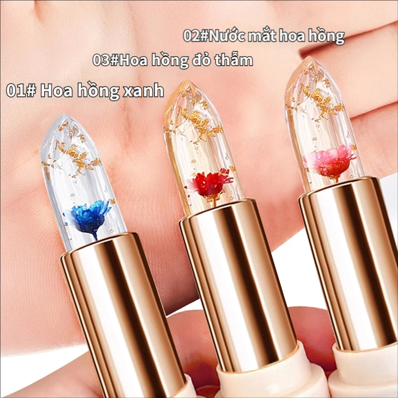 HAI HỒNG Pha Lê Trong Suốt Màu Sắc Thay Đổi Cánh Hoa Son Môi Ấm Áp Cảm Giác Ngàn Người Ngàn Màu Sắc Dưỡng Ẩm Son Môi Hoa Trong Suốt Không Dễ Dính Cốc Mặt Trơn Làm Trắng Môi Ba Màu Có Sẵn