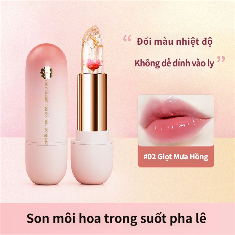 HAI HỒNG Pha Lê Trong Suốt Màu Sắc Thay Đổi Cánh Hoa Son Môi Ấm Áp Cảm Giác Ngàn Người Ngàn Màu Sắc Dưỡng Ẩm Son Môi Hoa Trong Suốt Không Dễ Dính Cốc Mặt Trơn Làm Trắng Môi Ba Màu Có Sẵn
