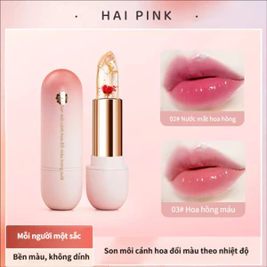 HAI HỒNG Pha Lê Trong Suốt Màu Sắc Thay Đổi Cánh Hoa Son Môi Ấm Áp Cảm Giác Ngàn Người Ngàn Màu Sắc Dưỡng Ẩm Son Môi Hoa Trong Suốt Không Dễ Dính Cốc Mặt Trơn Làm Trắng Môi Ba Màu Có Sẵn