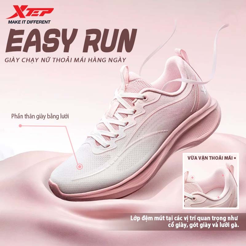 【XTEP】Easy run | Giày chạy nữ lưới thoáng khí mẫu mới, có hỗ trợ vòm chân, giày thể thao giảm chấn, giày chạy mùa hè mới
