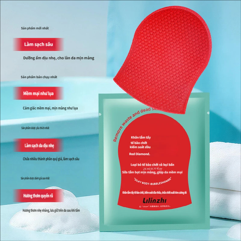 Lilinzhi Red Diamond Kiểm Soát Dầu Tẩy Tế Bào Chết Khăn Tắm Dùng Một Lần Găng Tay Tắm Toàn Thân Chà Bùn Tẩy Tế Bào Chết Da Gà Cải Thiện Da Thô Làm Sạch Sâu Lỗ Chân Lông Bụi Bẩn Dưỡng Ẩm Trẻ Hóa Da Tắm PAD Tắm Dụng Cụ Tiện Dụng 5 Miếng Gói