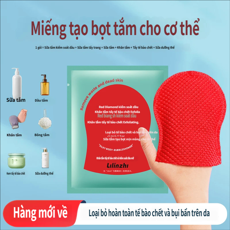 Lilinzhi Red Diamond Kiểm Soát Dầu Tẩy Tế Bào Chết Khăn Tắm Dùng Một Lần Găng Tay Tắm Toàn Thân Chà Bùn Tẩy Tế Bào Chết Da Gà Cải Thiện Da Thô Làm Sạch Sâu Lỗ Chân Lông Bụi Bẩn Dưỡng Ẩm Trẻ Hóa Da Tắm PAD Tắm Dụng Cụ Tiện Dụng 5 Miếng Gói