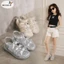Xăng đan Mũi Đóng Mũi Nữ Nơ Kim Loại Bạc / Màu Be Đế Bằng Có Thể Điều Chỉnh Dây Đeo Mắt Cá Chân Đế Cao Su Chống Trơn Trượt Trẻ Em Mùa Hè Công Chúa Giày Thường Ngày