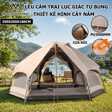 Lều Cắm Trại 5-6 người,mountainhiker,Lều cắm trại lục giác tự bung,kiểu dáng lều nấm,Phù Hợp Đi Camping Dã Ngoại