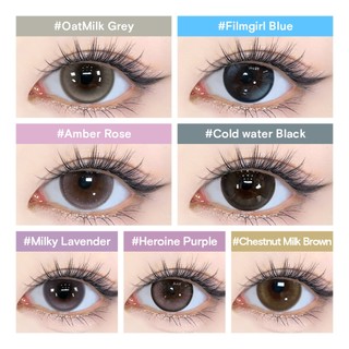 Kính áp tròng Kilala lens 1 ngày màu xám  DIA 14.0mm 14.2mm 14.5mm Chestnut Milk Brown,Cold water Black,Filmgirl Blue, Heroine Purple và màu xám  lens cận  có độ (0-7) 2 chiếc