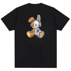 Thiết kế in hình thỏ nửa robot, áo thun cotton nguyên chất, thời trang, chất lượng cao