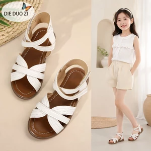 Xăng đan Nữ Đấu Sĩ La Mã, Xăng đan Đế Bằng Bằng Dệt Ngón Chân, Đế Cao Su Mềm Chống Trơn Trượt Mùa Hè Giày Cho Bé Gái Tập Đi