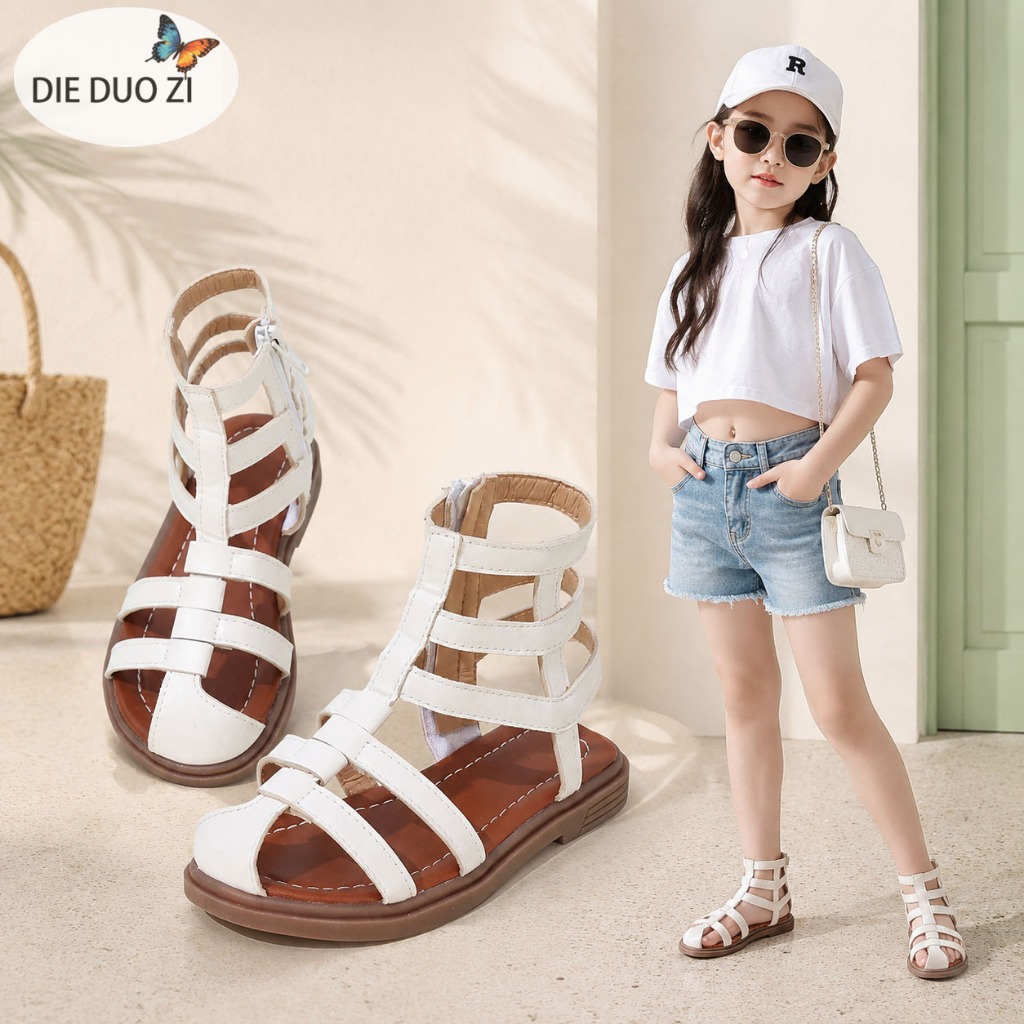 Xăng đan Nữ Đấu Sĩ La Mã, Xăng đan Đế Bằng Bằng Dệt Ngón Chân, Đế Cao Su Mềm Chống Trơn Trượt Mùa Hè Giày Cho Bé Gái Tập Đi