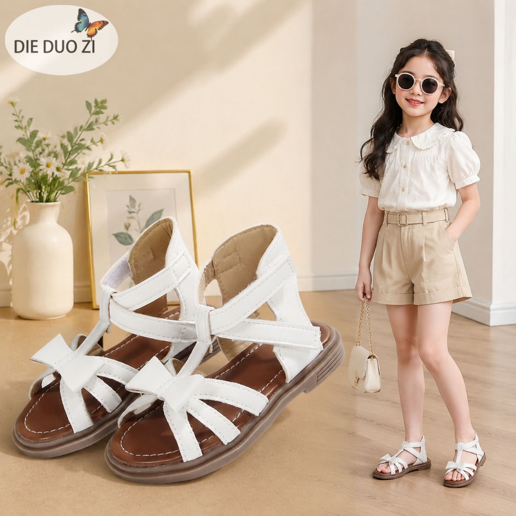 Xăng đan Nữ Đấu Sĩ La Mã, Xăng đan Đế Bằng Bằng Dệt Ngón Chân, Đế Cao Su Mềm Chống Trơn Trượt Mùa Hè Giày Cho Bé Gái Tập Đi