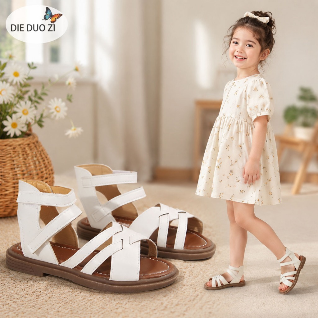 Xăng đan Nữ Đấu Sĩ La Mã, Xăng đan Đế Bằng Bằng Dệt Ngón Chân, Đế Cao Su Mềm Chống Trơn Trượt Mùa Hè Giày Cho Bé Gái Tập Đi