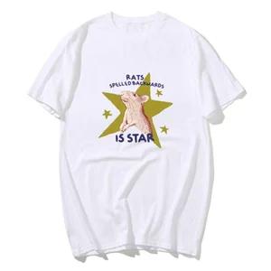 Chuột Đánh vần Phía Sau Là Ngôi Sao Áo Phông Ngộ nghĩnh Chuột Áo Cổ Tròn Động Vật Đồ Họa Tee Cotton Tay Ngắn Áo Thun Thường Ngày