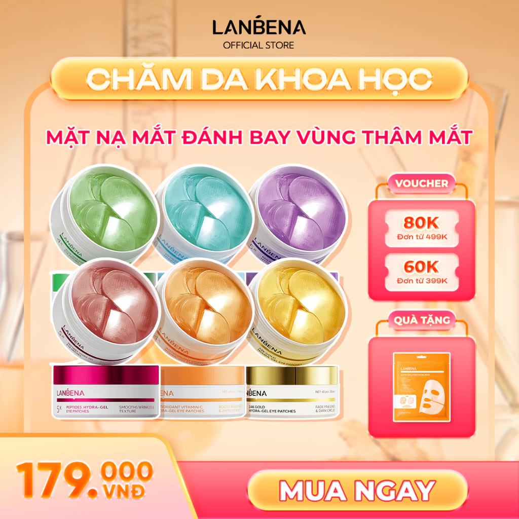 LANBENA  MẶT NẠ MẮT (Hộp/60 miếng) - VÀNG 7X 24K 4X VITAMIN C TRẺ HÓA VÙNG DA QUANH MẮT LÀM MỜ QUẦNG THÂM MẮT Skincare
