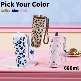 Diller 23oz / 680ml Gốm lót Cốc cà phê bằng thép không gỉ có nắp Bình chân không Cốc nóng lạnh D9540