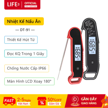 3Life Nhiệt Kế Nấu Ăn DT-91 Đọc KQ Trong 1 Giây Chống Nước Cấp IP66 Thiết Kế Hút Từ Food Thermometer Nhiệt Kế Thực Phẩm Nhiệt Kế Điện Tử