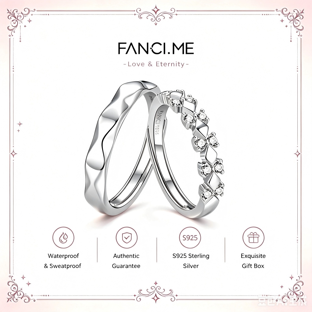 FANCIME Vương Miện Tình Yêu Bạc 925 Có Thể Điều Chỉnh Nhẫn Cặp Đôi Khắc Tùy Chỉnh Phù Hợp Với Lời Hứa Nhẫn Quà Tặng Cho Bạn Gái Vợ Kỷ Niệm Sinh Nhật