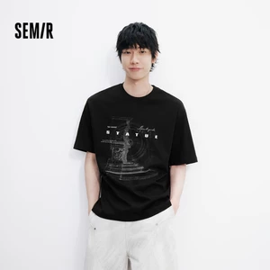 Semir Cotton Mềm Tay Ngắn Áo Nam Mùa Hè Cổ Thủy Thủ Đoàn In Hình Vintage Thư Giãn Thường Ngày Hàng Đầu